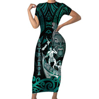 Personalised New Zealand Waka Racing Short Sleeve Bodycon Dress Maori Warriors LT05 Long Dress Green - Polynesian Pride