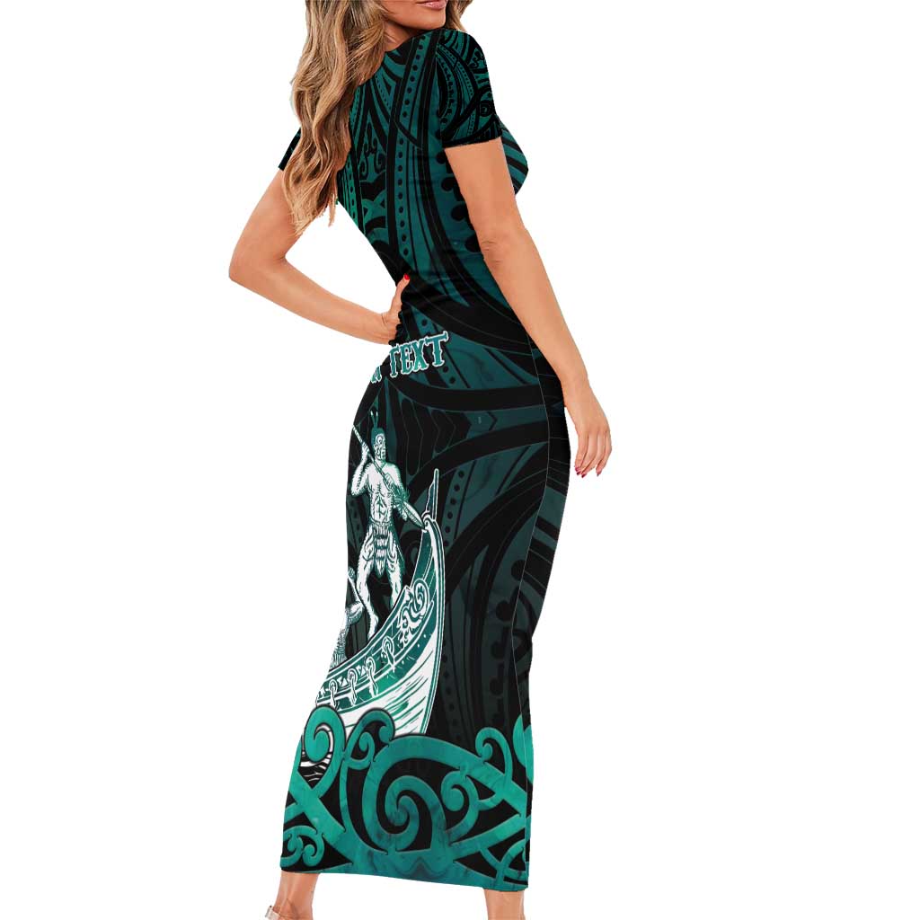 Personalised New Zealand Waka Racing Short Sleeve Bodycon Dress Maori Warriors LT05 - Polynesian Pride