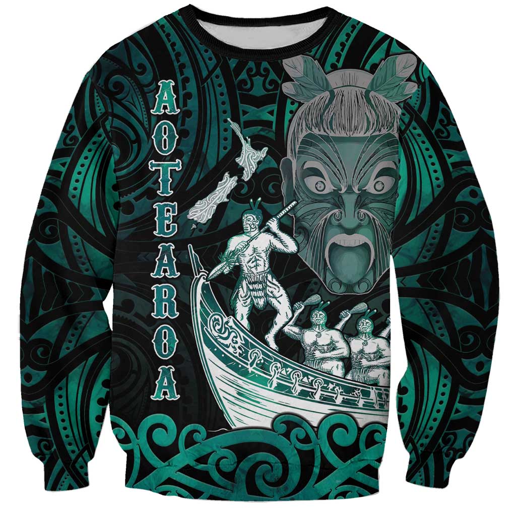 Personalised New Zealand Waka Racing Sweatshirt Maori Warriors LT05 Unisex Green - Polynesian Pride