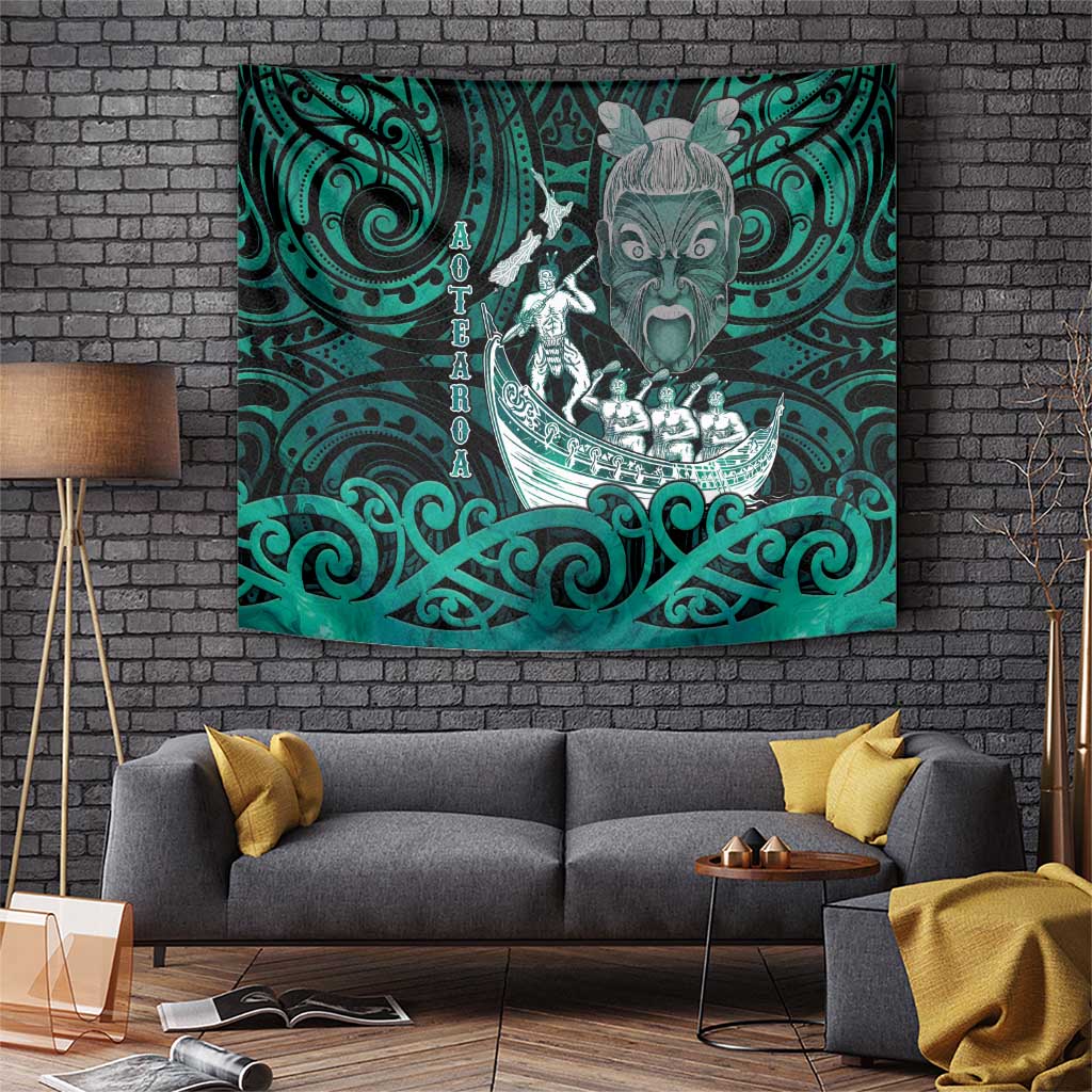 New Zealand Waka Racing Tapestry Maori Warriors LT05 Green - Polynesian Pride