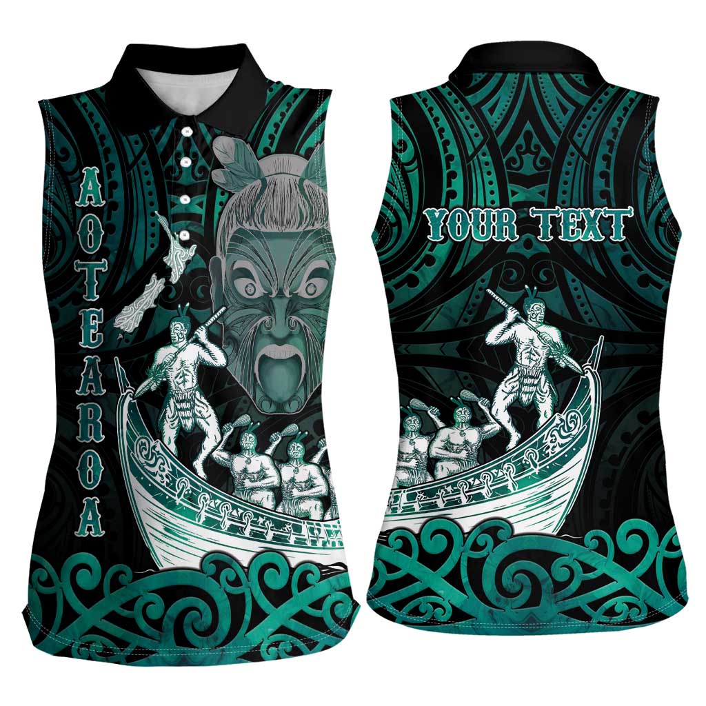Personalised New Zealand Waka Racing Women Sleeveless Polo Shirt Maori Warriors LT05 - Polynesian Pride