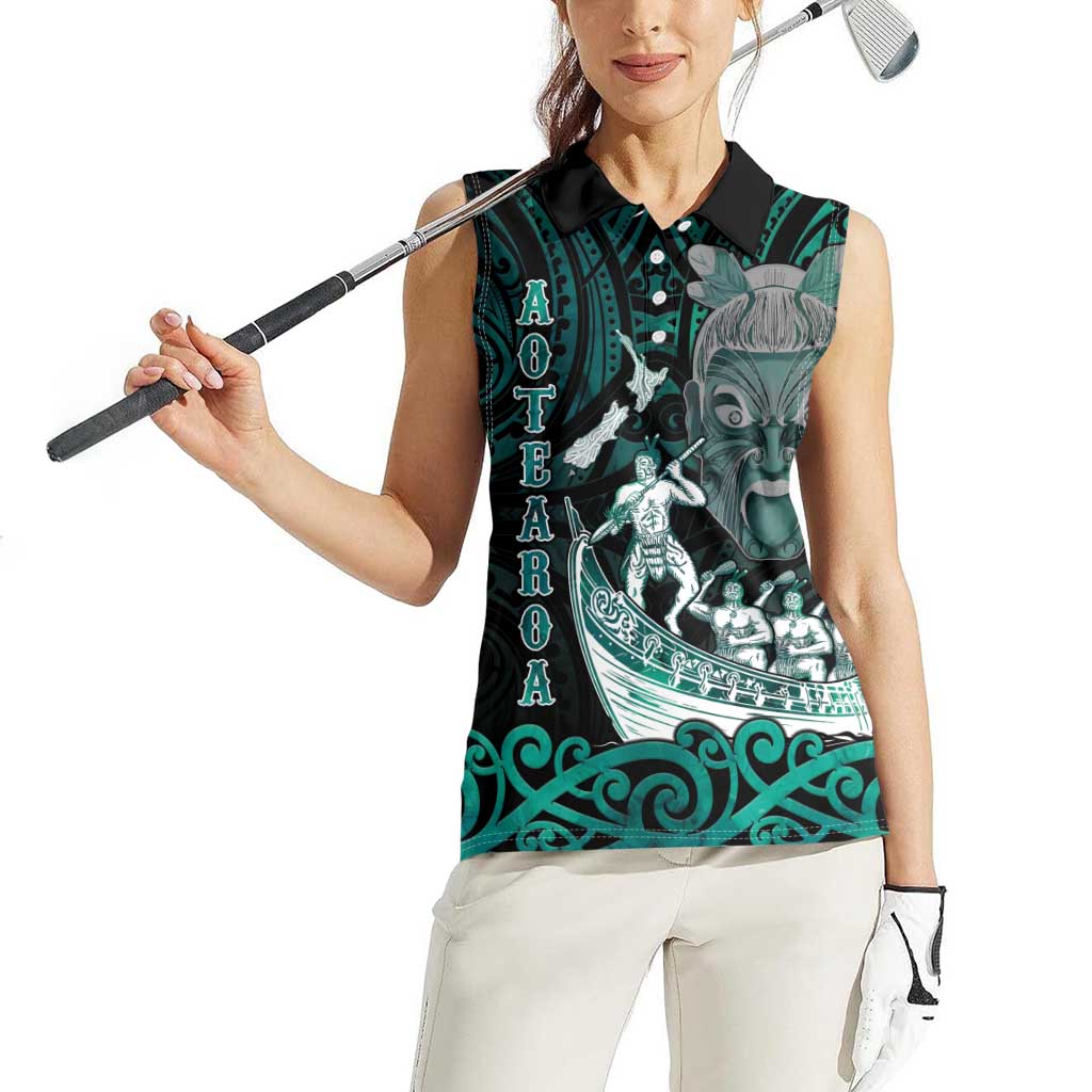 Personalised New Zealand Waka Racing Women Sleeveless Polo Shirt Maori Warriors LT05 - Polynesian Pride