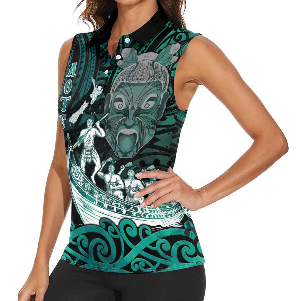 Personalised New Zealand Waka Racing Women Sleeveless Polo Shirt Maori Warriors LT05 - Polynesian Pride