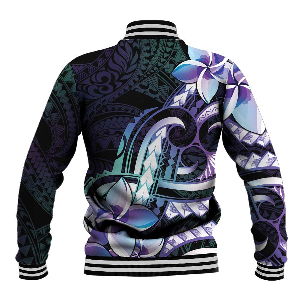 Polynesian Art Tattoo Baseball Jacket Plumeria Flowers Turquoise Gradient