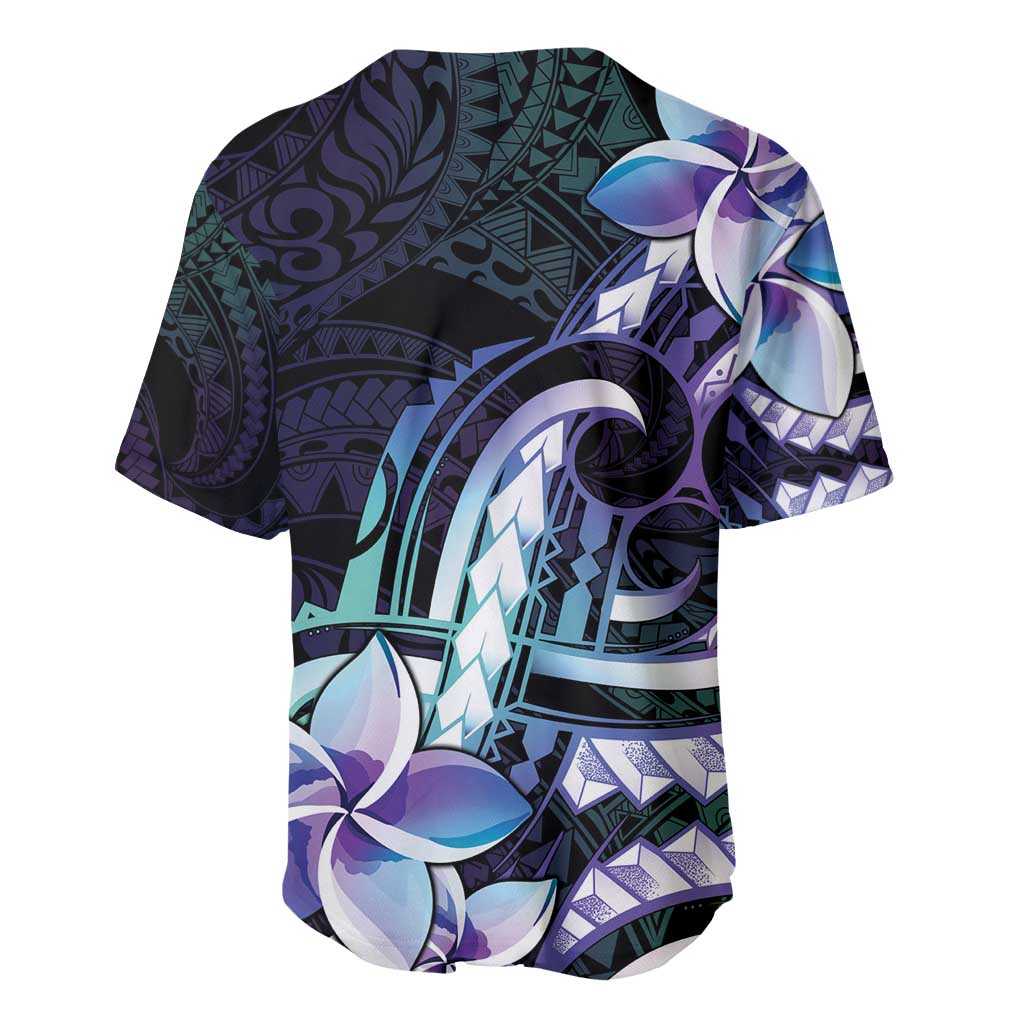Polynesian Art Tattoo Baseball Jersey Plumeria Flowers Turquoise Gradient LT05 - Polynesian Pride