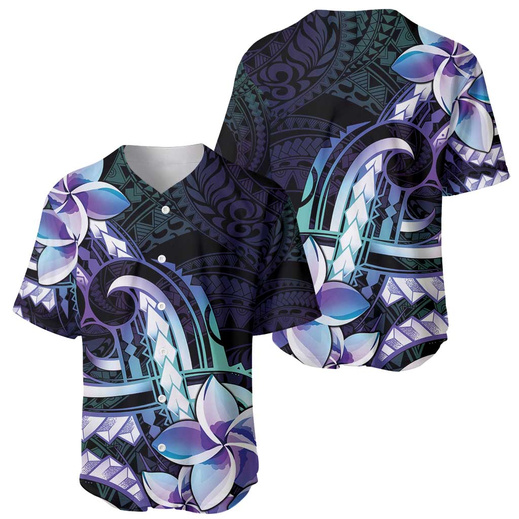 Polynesian Art Tattoo Baseball Jersey Plumeria Flowers Turquoise Gradient LT05 - Polynesian Pride