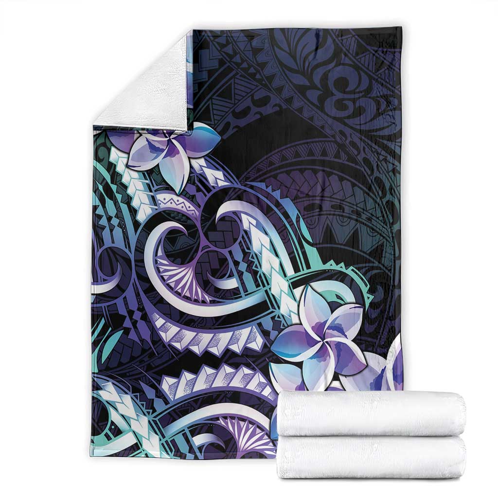 Polynesian Art Tattoo Blanket Plumeria Flowers Turquoise Gradient
