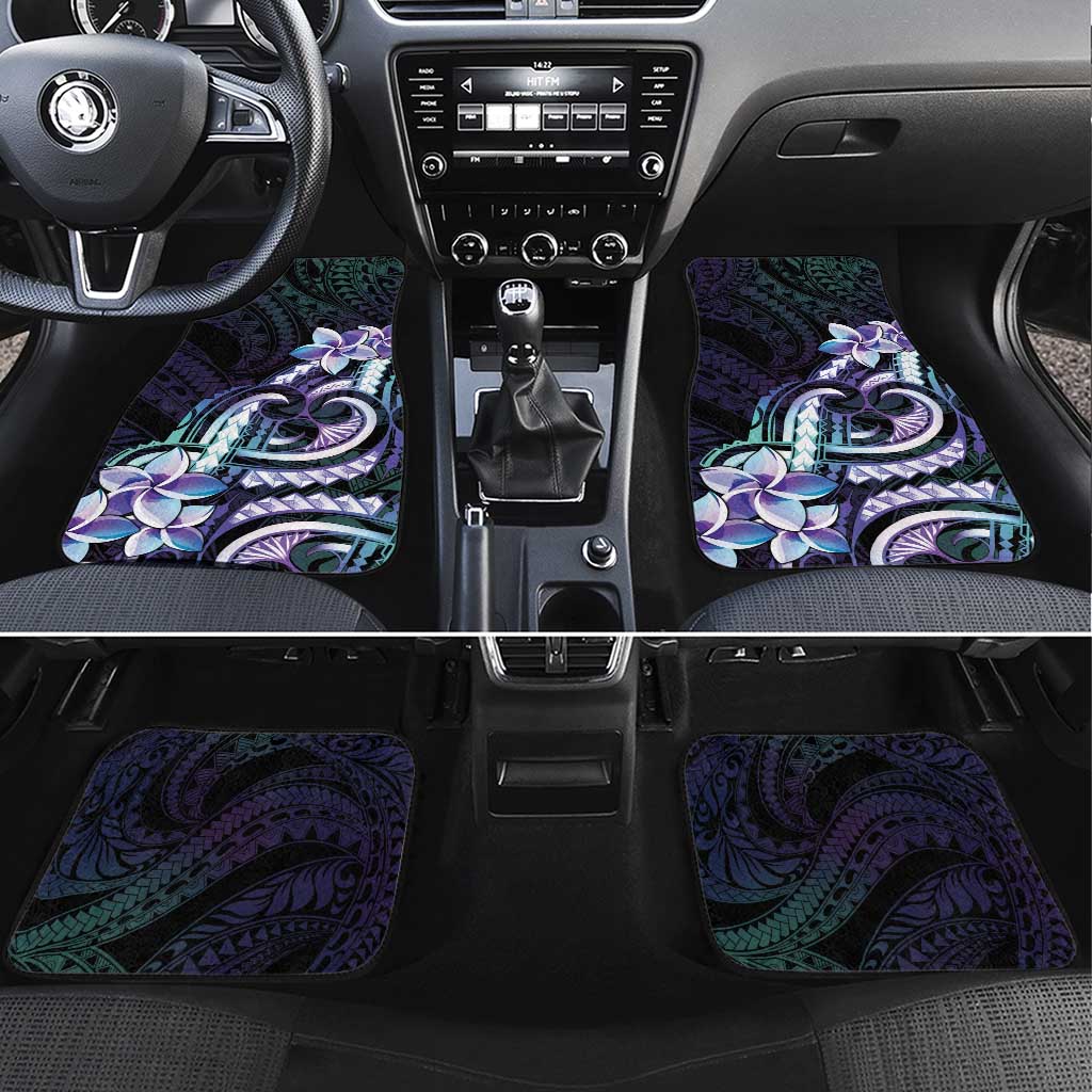 Polynesian Art Tattoo Car Mats Plumeria Flowers Turquoise Gradient LT05 Set 4pcs Turquoise - Polynesian Pride