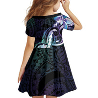 Polynesian Art Tattoo Family Matching Long Sleeve Bodycon Dress and Hawaiian Shirt Plumeria Flowers Turquoise Gradient LT05 - Polynesian Pride