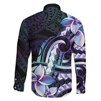 Polynesian Art Tattoo Family Matching Long Sleeve Bodycon Dress and Hawaiian Shirt Plumeria Flowers Turquoise Gradient LT05 - Polynesian Pride