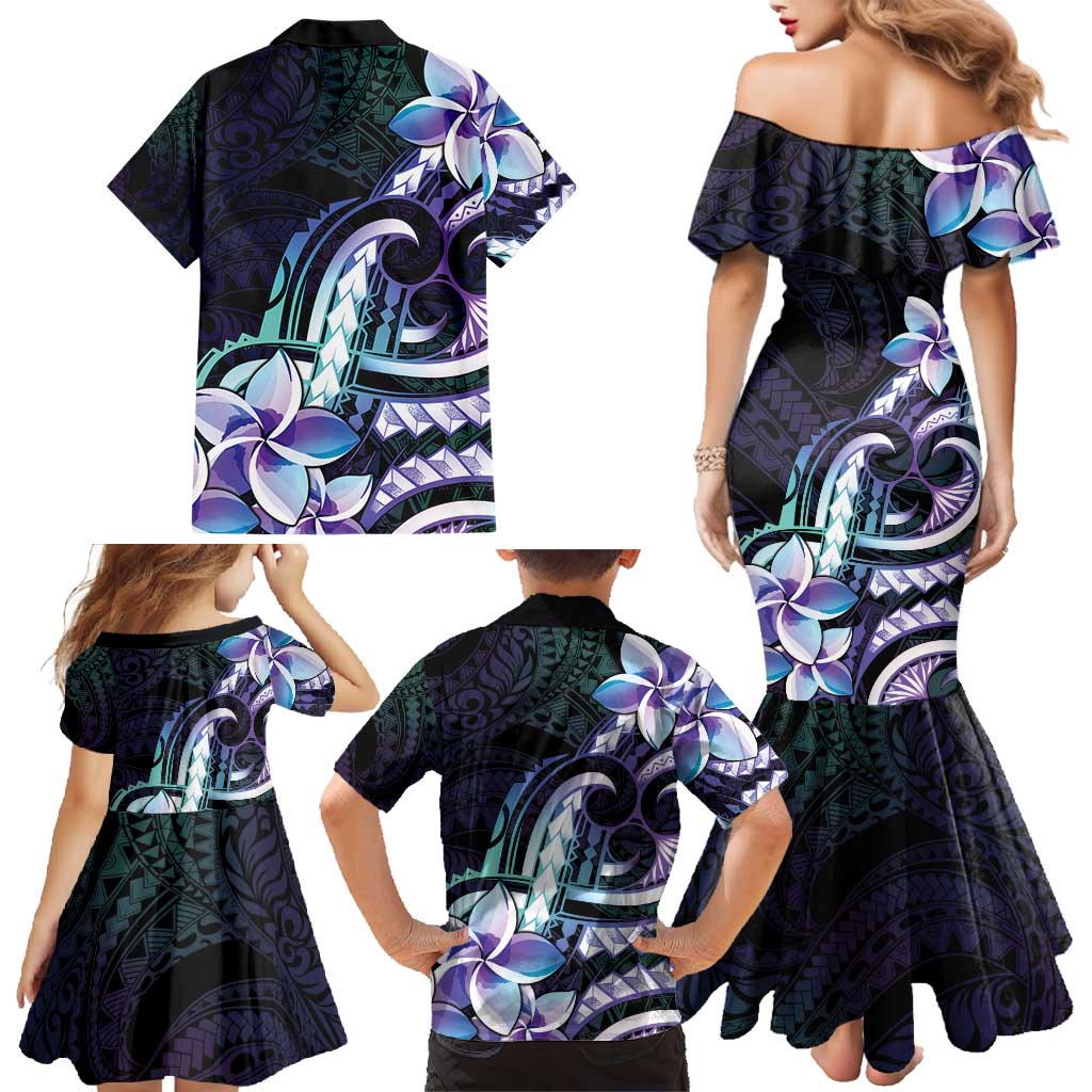 Polynesian Art Tattoo Family Matching Mermaid Dress and Hawaiian Shirt Plumeria Flowers Turquoise Gradient LT05 - Polynesian Pride