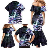 Polynesian Art Tattoo Family Matching Mermaid Dress and Hawaiian Shirt Plumeria Flowers Turquoise Gradient LT05 - Polynesian Pride