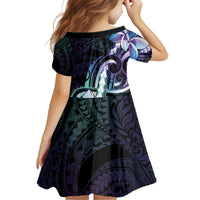 Polynesian Art Tattoo Family Matching Off The Shoulder Long Sleeve Dress and Hawaiian Shirt Plumeria Flowers Turquoise Gradient LT05 - Polynesian Pride