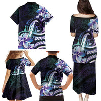 Polynesian Art Tattoo Family Matching Puletasi and Hawaiian Shirt Plumeria Flowers Turquoise Gradient LT05 - Polynesian Pride