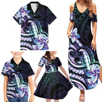 Polynesian Art Tattoo Family Matching Summer Maxi Dress and Hawaiian Shirt Plumeria Flowers Turquoise Gradient LT05 - Polynesian Pride