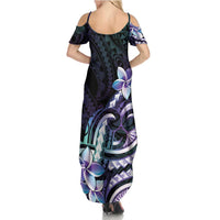 Polynesian Art Tattoo Family Matching Summer Maxi Dress and Hawaiian Shirt Plumeria Flowers Turquoise Gradient LT05 - Polynesian Pride