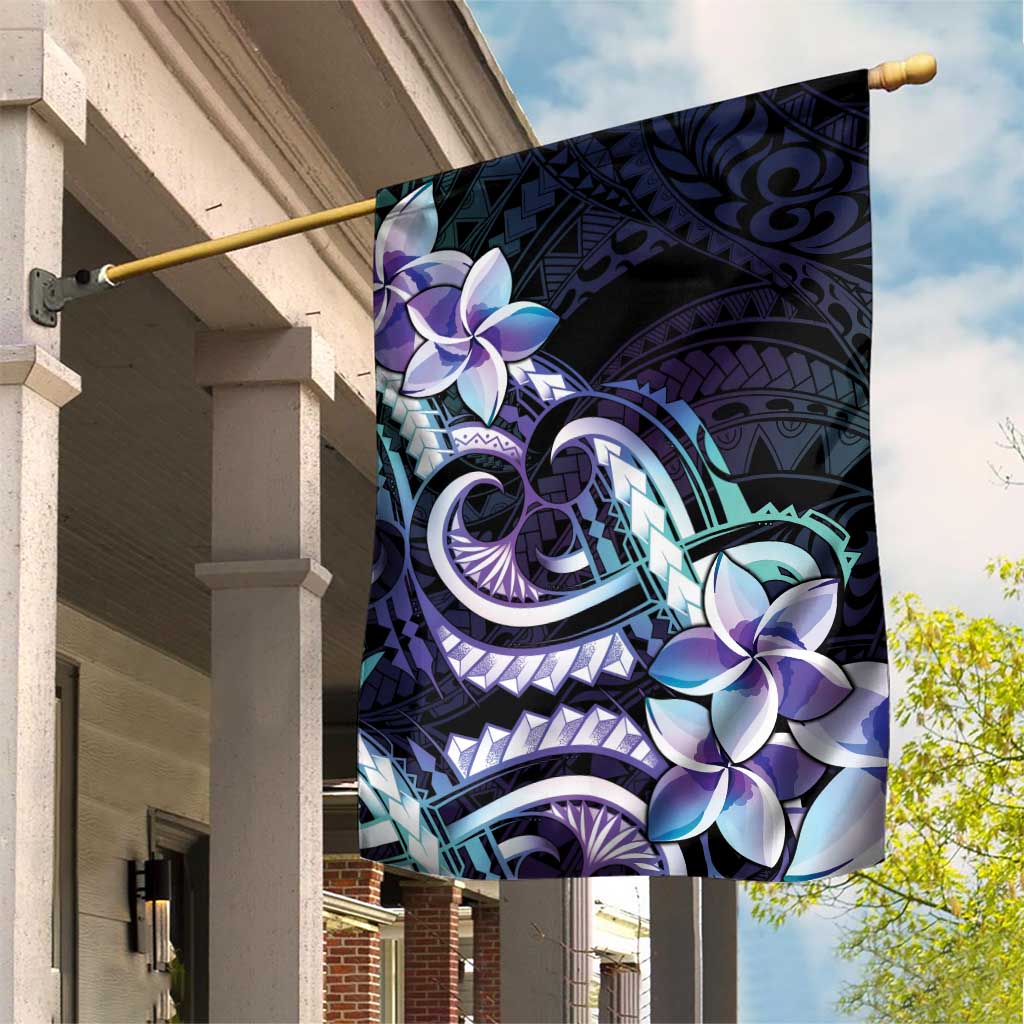 Polynesian Art Tattoo Garden Flag Plumeria Flowers Turquoise Gradient LT05 House Flag Turquoise - Polynesian Pride