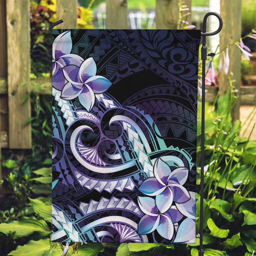 Polynesian Art Tattoo Garden Flag Plumeria Flowers Turquoise Gradient LT05 Garden Flag Turquoise - Polynesian Pride