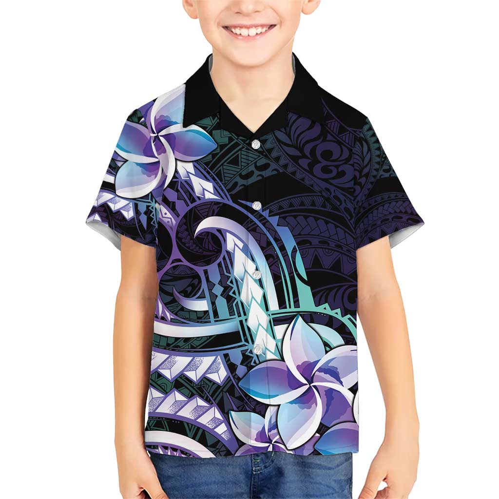 Polynesian Art Tattoo Hawaiian Shirt Plumeria Flowers Turquoise Gradient