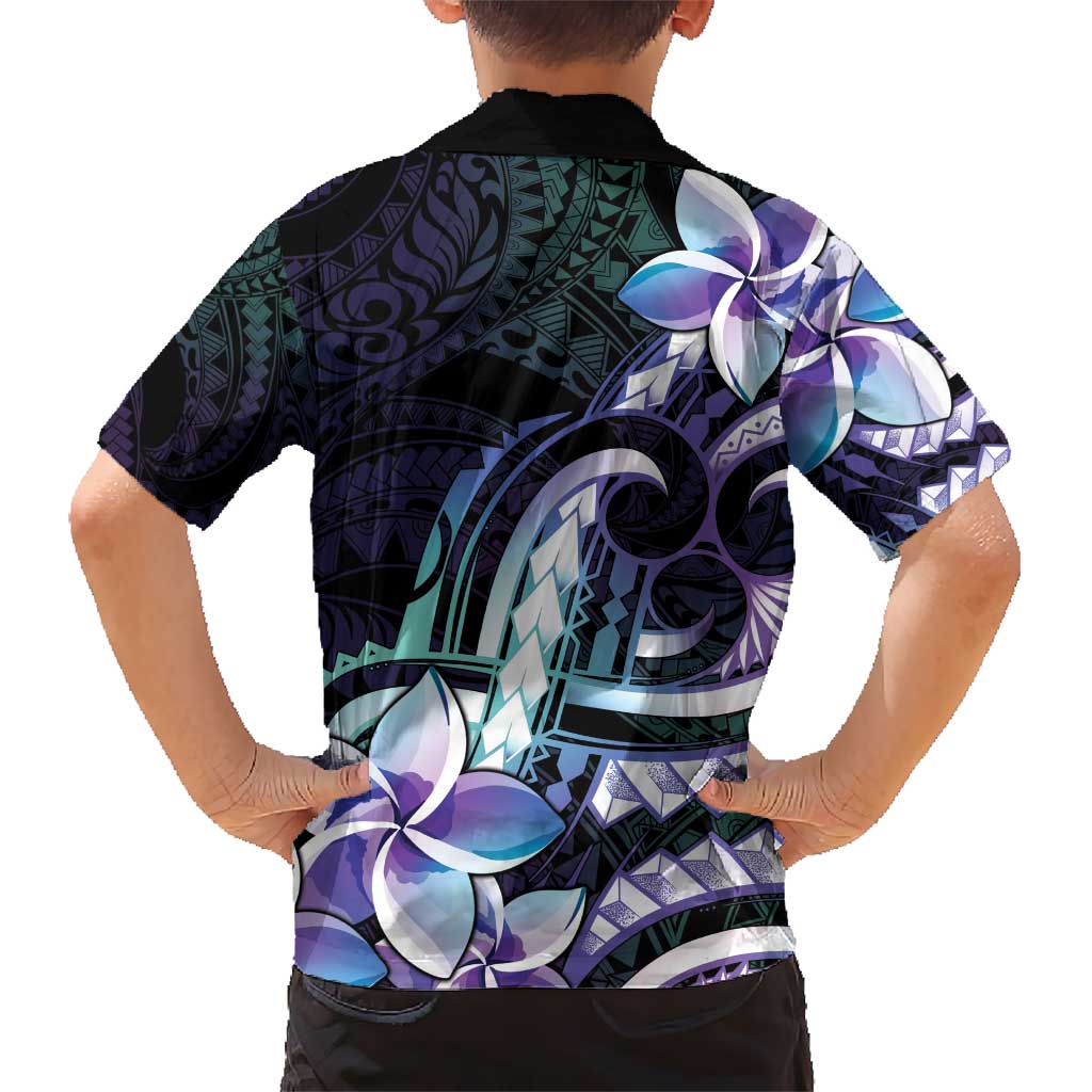 Polynesian Art Tattoo Hawaiian Shirt Plumeria Flowers Turquoise Gradient