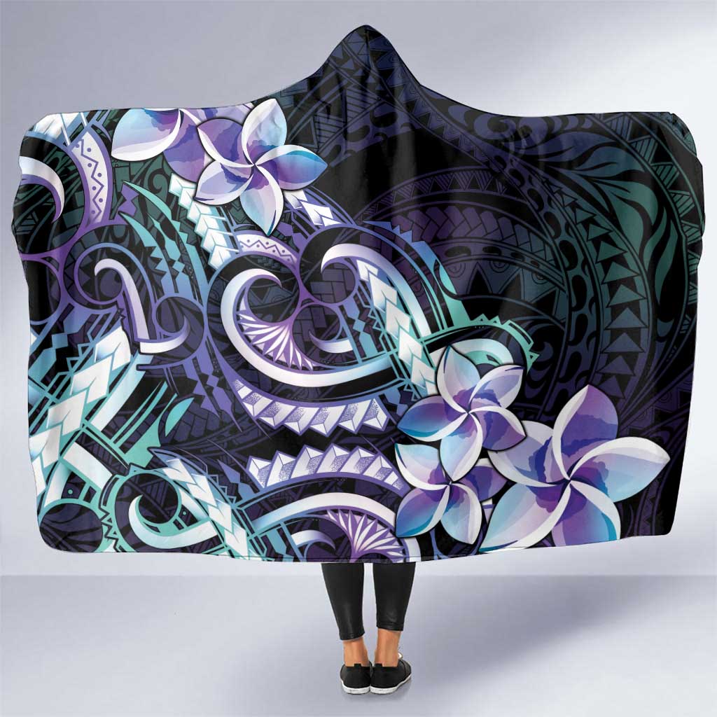 Polynesian Art Tattoo Hooded Blanket Plumeria Flowers Turquoise Gradient LT05 One Size Turquoise - Polynesian Pride