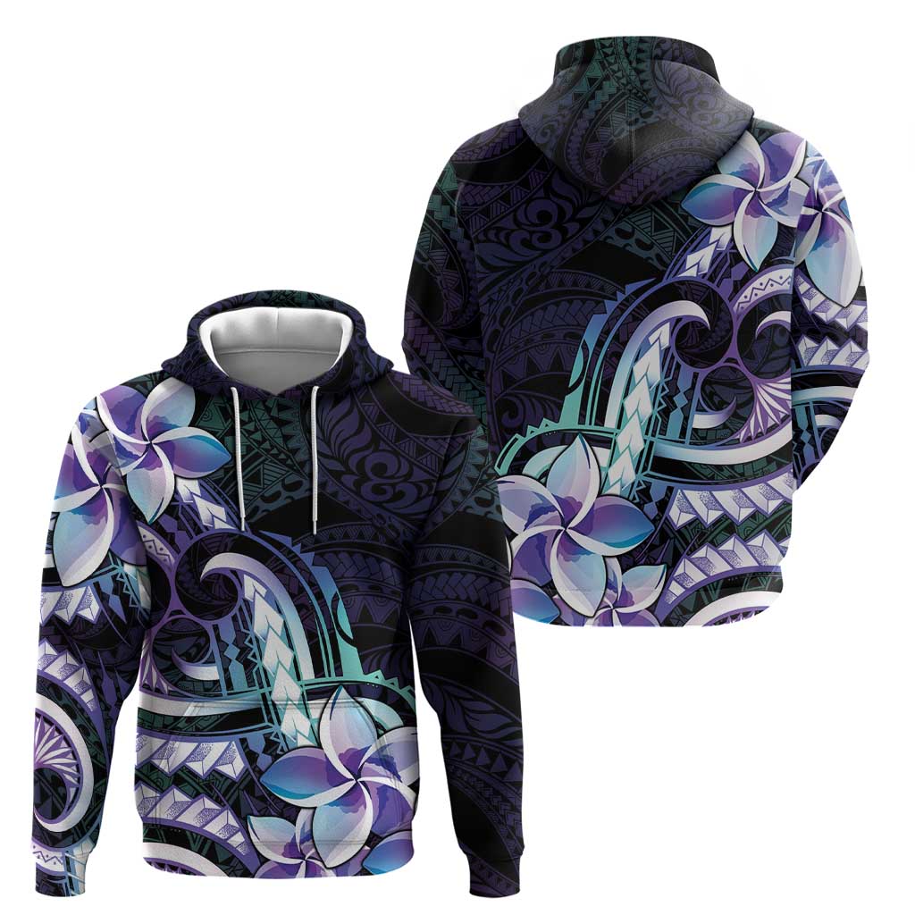 Polynesian Art Tattoo Hoodie Plumeria Flowers Turquoise Gradient LT05 - Polynesian Pride