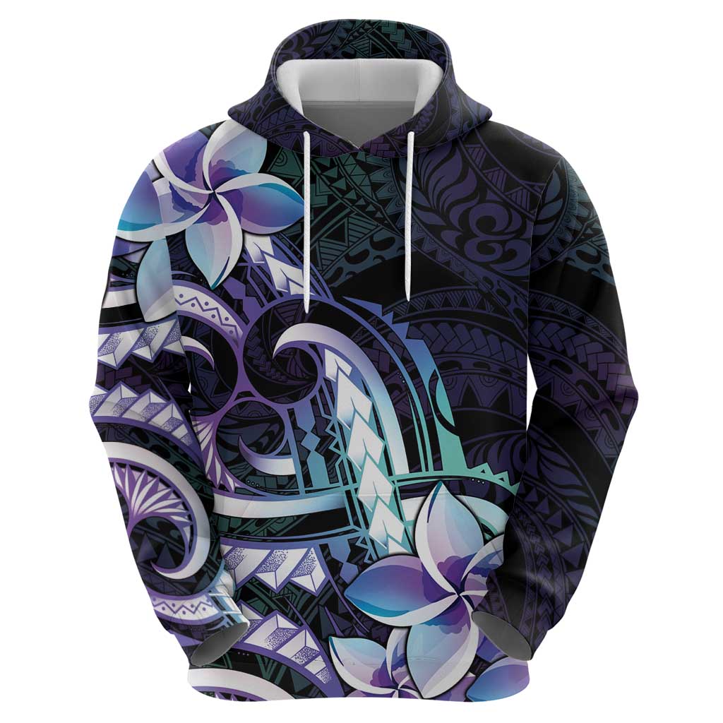 Polynesian Art Tattoo Hoodie Plumeria Flowers Turquoise Gradient LT05 - Polynesian Pride