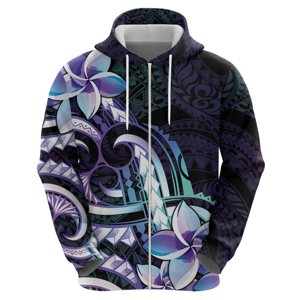 Polynesian Art Tattoo Hoodie Plumeria Flowers Turquoise Gradient LT05 - Polynesian Pride