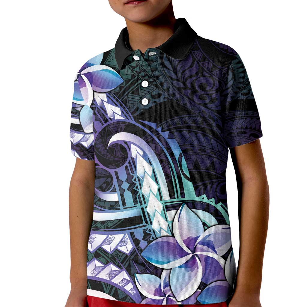 Polynesian Art Tattoo Kid Polo Shirt Plumeria Flowers Turquoise Gradient LT05 Kid Turquoise - Polynesian Pride