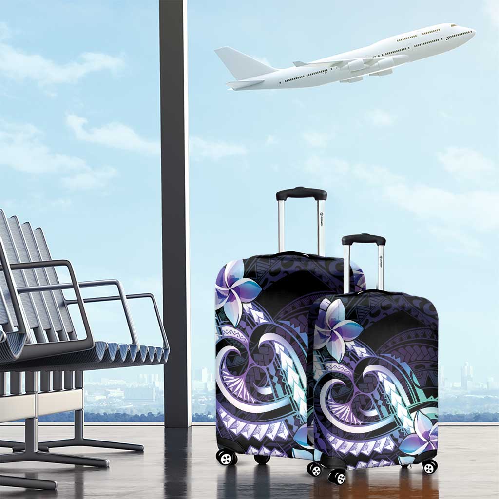 Polynesian Art Tattoo Luggage Cover Plumeria Flowers Turquoise Gradient