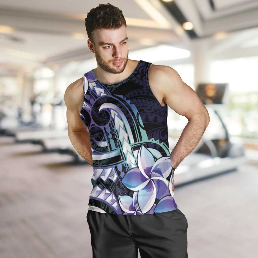 Polynesian Art Tattoo Men Tank Top Plumeria Flowers Turquoise Gradient LT05 Turquoise - Polynesian Pride