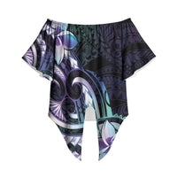 Polynesian Art Tattoo Off Shoulder Wrap Waist Top Plumeria Flowers Turquoise Gradient LT05 Turquoise - Polynesian Pride
