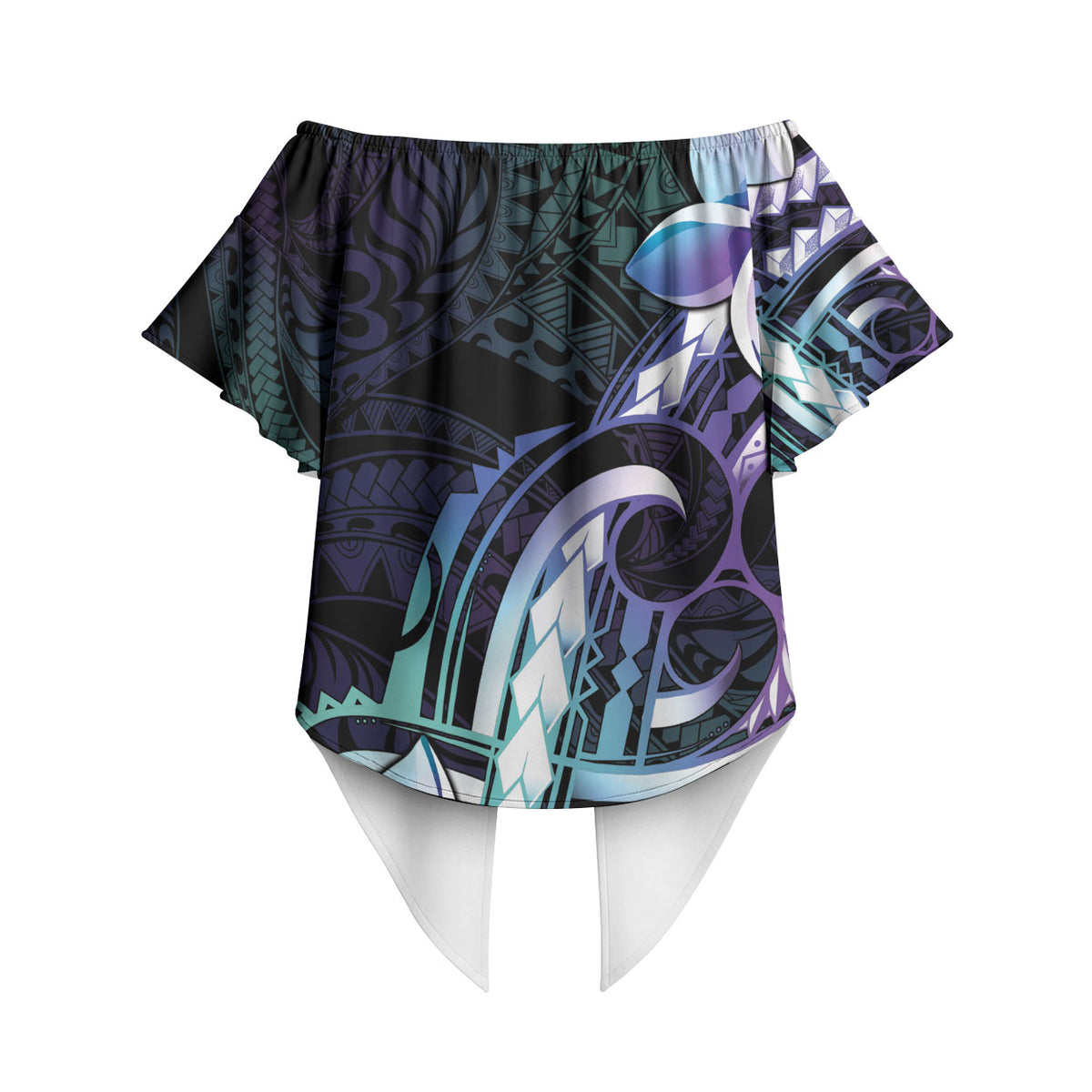 Polynesian Art Tattoo Off Shoulder Wrap Waist Top Plumeria Flowers Turquoise Gradient LT05 - Polynesian Pride