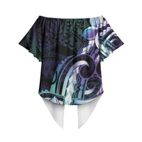 Polynesian Art Tattoo Off Shoulder Wrap Waist Top Plumeria Flowers Turquoise Gradient LT05 - Polynesian Pride