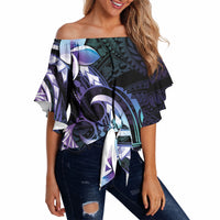 Polynesian Art Tattoo Off Shoulder Wrap Waist Top Plumeria Flowers Turquoise Gradient LT05 - Polynesian Pride