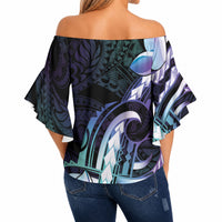 Polynesian Art Tattoo Off Shoulder Wrap Waist Top Plumeria Flowers Turquoise Gradient LT05 - Polynesian Pride