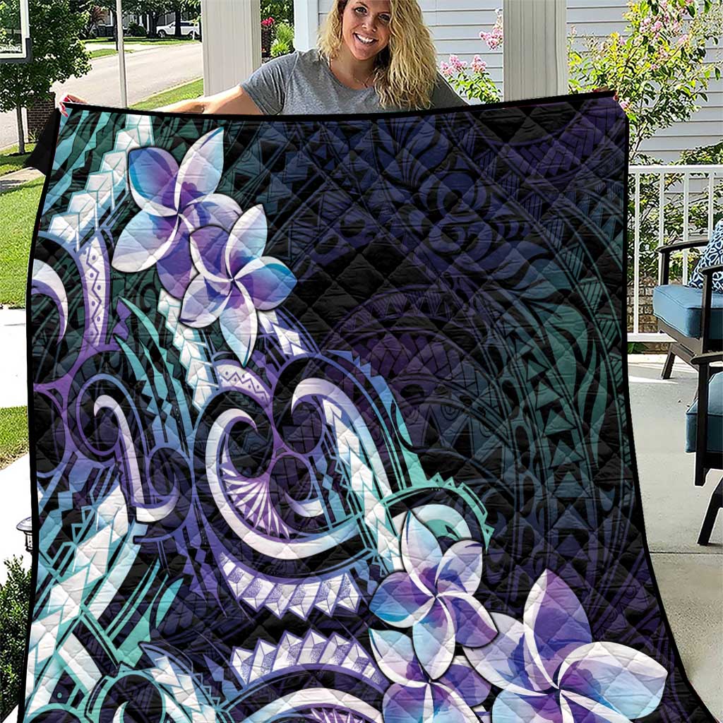 Polynesian Art Tattoo Quilt Plumeria Flowers Turquoise Gradient LT05 Turquoise - Polynesian Pride