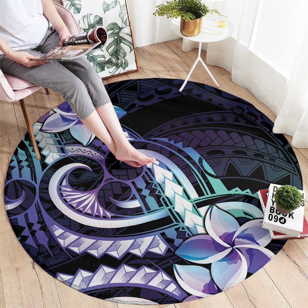 Polynesian Art Tattoo Round Carpet Plumeria Flowers Turquoise Gradient LT05 - Polynesian Pride