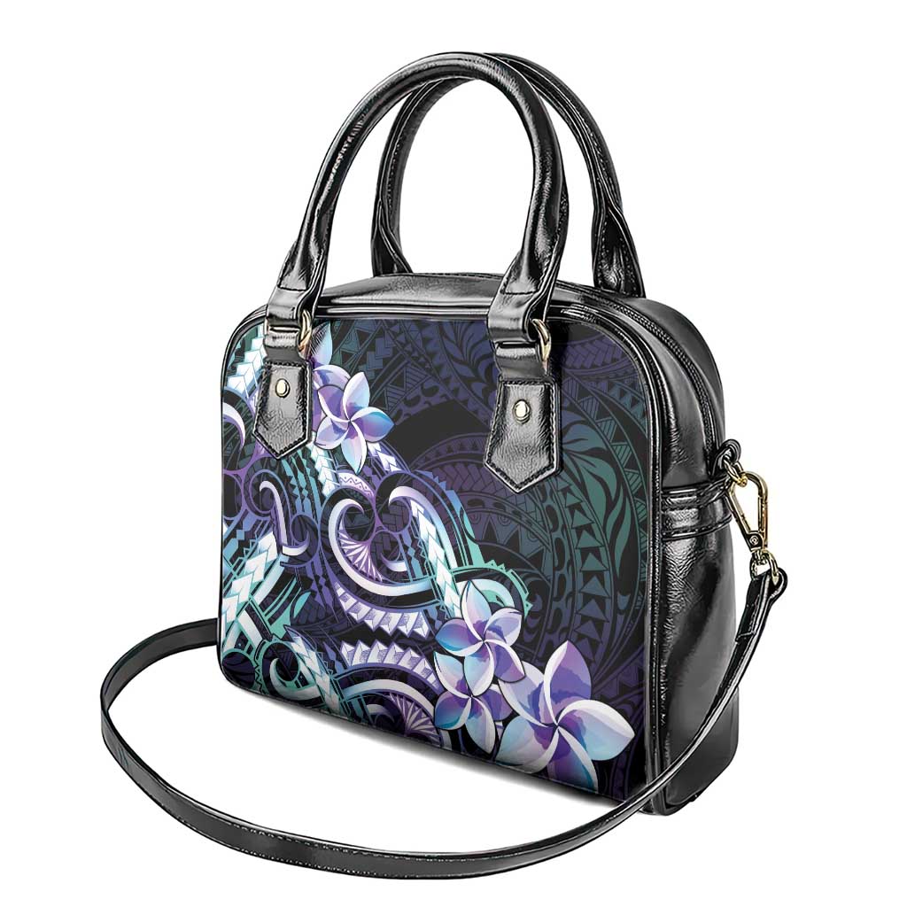 Polynesian Art Tattoo Shoulder Handbag Plumeria Flowers Turquoise Gradient
