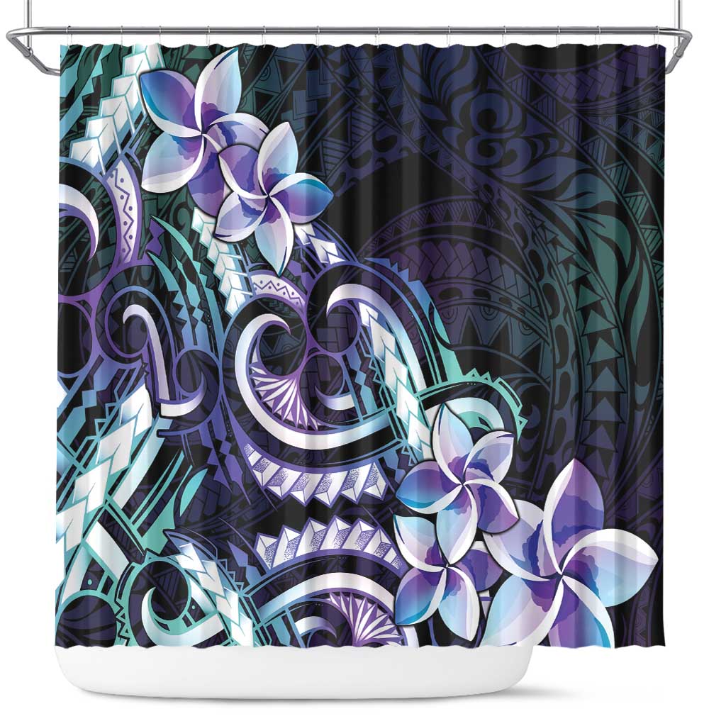 Polynesian Art Tattoo Shower Curtain Plumeria Flowers Turquoise Gradient LT05 Turquoise - Polynesian Pride