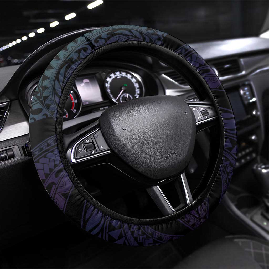 Polynesian Art Tattoo Steering Wheel Cover Plumeria Flowers Turquoise Gradient LT05 Universal Fit Turquoise - Polynesian Pride