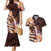 Polynesian Art Tattoo Couples Matching Mermaid Dress and Hawaiian Shirt Plumeria Flowers Peach Gradient LT05 Peach - Polynesian Pride