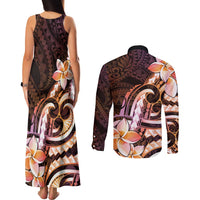Polynesian Art Tattoo Couples Matching Tank Maxi Dress and Long Sleeve Button Shirt Plumeria Flowers Peach Gradient LT05 - Polynesian Pride