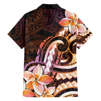 Polynesian Art Tattoo Family Matching Off The Shoulder Long Sleeve Dress and Hawaiian Shirt Plumeria Flowers Peach Gradient LT05 - Polynesian Pride