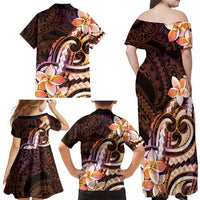 Polynesian Art Tattoo Family Matching Off Shoulder Maxi Dress and Hawaiian Shirt Plumeria Flowers Peach Gradient LT05 - Polynesian Pride