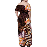 Polynesian Art Tattoo Family Matching Off Shoulder Maxi Dress and Hawaiian Shirt Plumeria Flowers Peach Gradient LT05 - Polynesian Pride