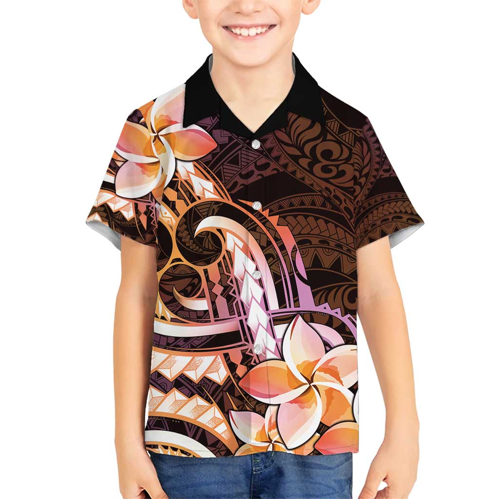 Polynesian Art Tattoo Family Matching Off Shoulder Maxi Dress and Hawaiian Shirt Plumeria Flowers Peach Gradient LT05 Son's Shirt Peach - Polynesian Pride