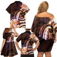 Polynesian Art Tattoo Family Matching Off Shoulder Short Dress and Hawaiian Shirt Plumeria Flowers Peach Gradient LT05 - Polynesian Pride