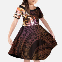 Polynesian Art Tattoo Family Matching Puletasi and Hawaiian Shirt Plumeria Flowers Peach Gradient LT05 Daughter's Dress Peach - Polynesian Pride
