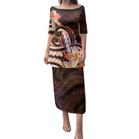 Polynesian Art Tattoo Family Matching Puletasi and Hawaiian Shirt Plumeria Flowers Peach Gradient LT05 Mom's Dress Peach - Polynesian Pride